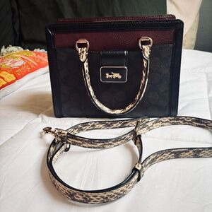 Coach Grace Black, Brown,Burgundy Crossbody Bag Monogram & Snake Animal Print